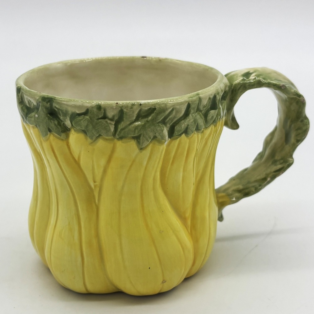 Fitz & Floyd Vegetable Mug Yellow Green Ceramic Majolica Style Good Condition